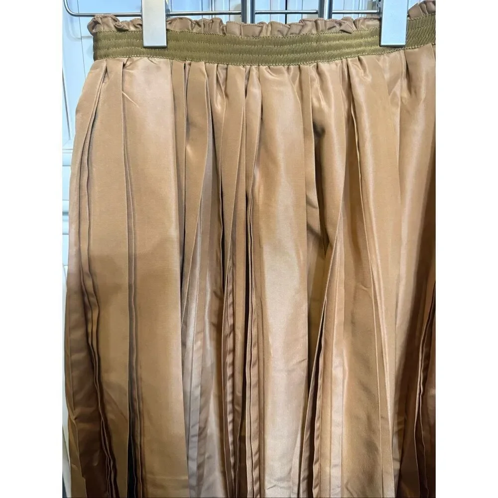 Rare Prada Milano  Pull-On Pleated A-Line Midi Skirt Tan Brown Size 38 NWOT